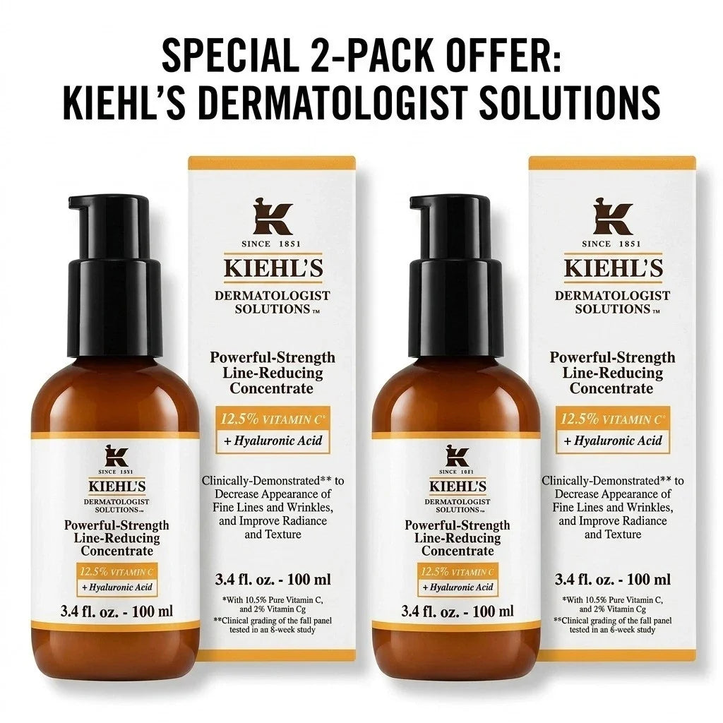 Kiehl's POWERFUL-STRENGTH Line Reducing Concentrate. 3.4 oz/100 ml (2 PACK) NIB Fit And Glow